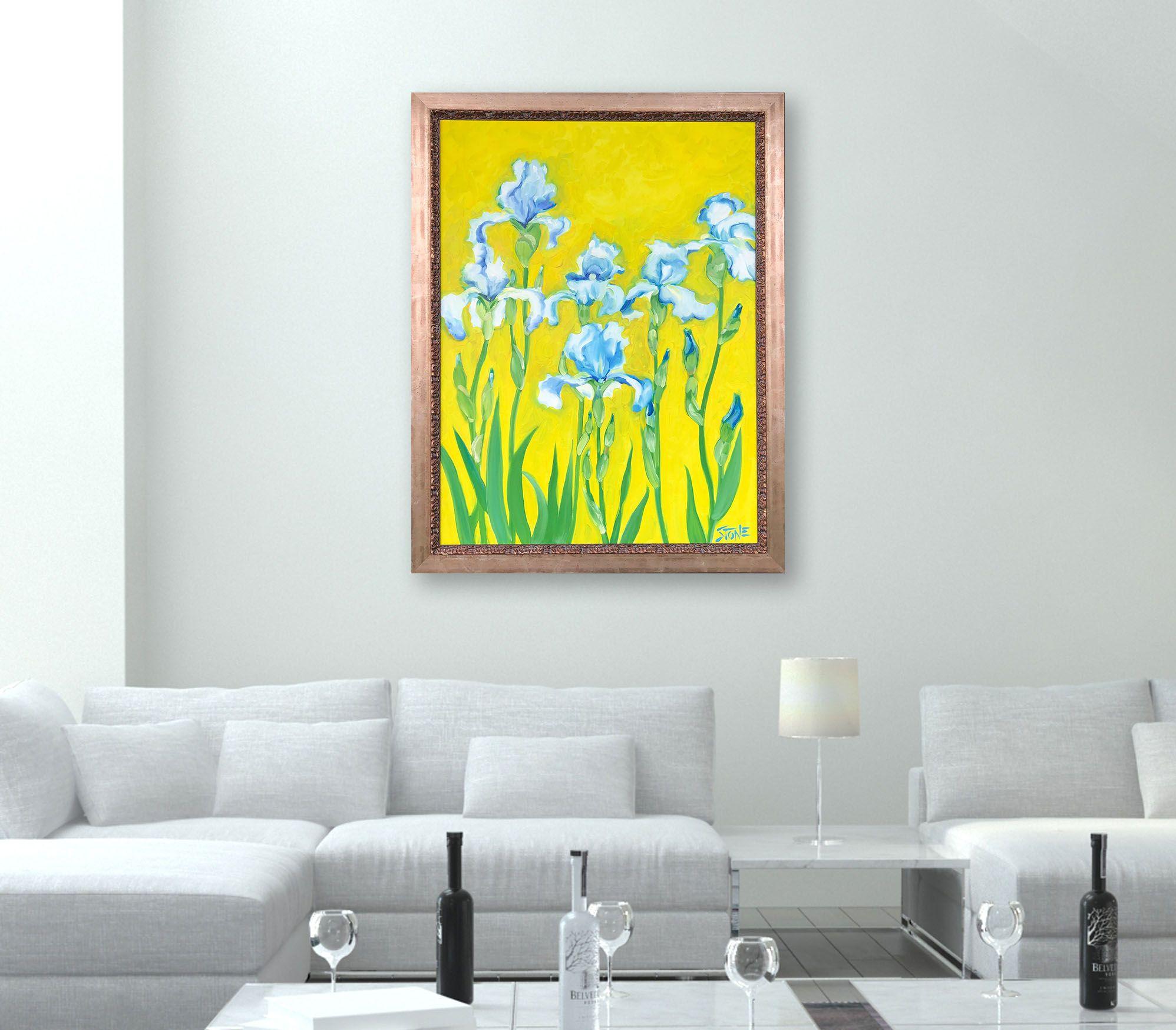 SIX BLUE IRIS, Painting, Oil on Canvas For Sale 1