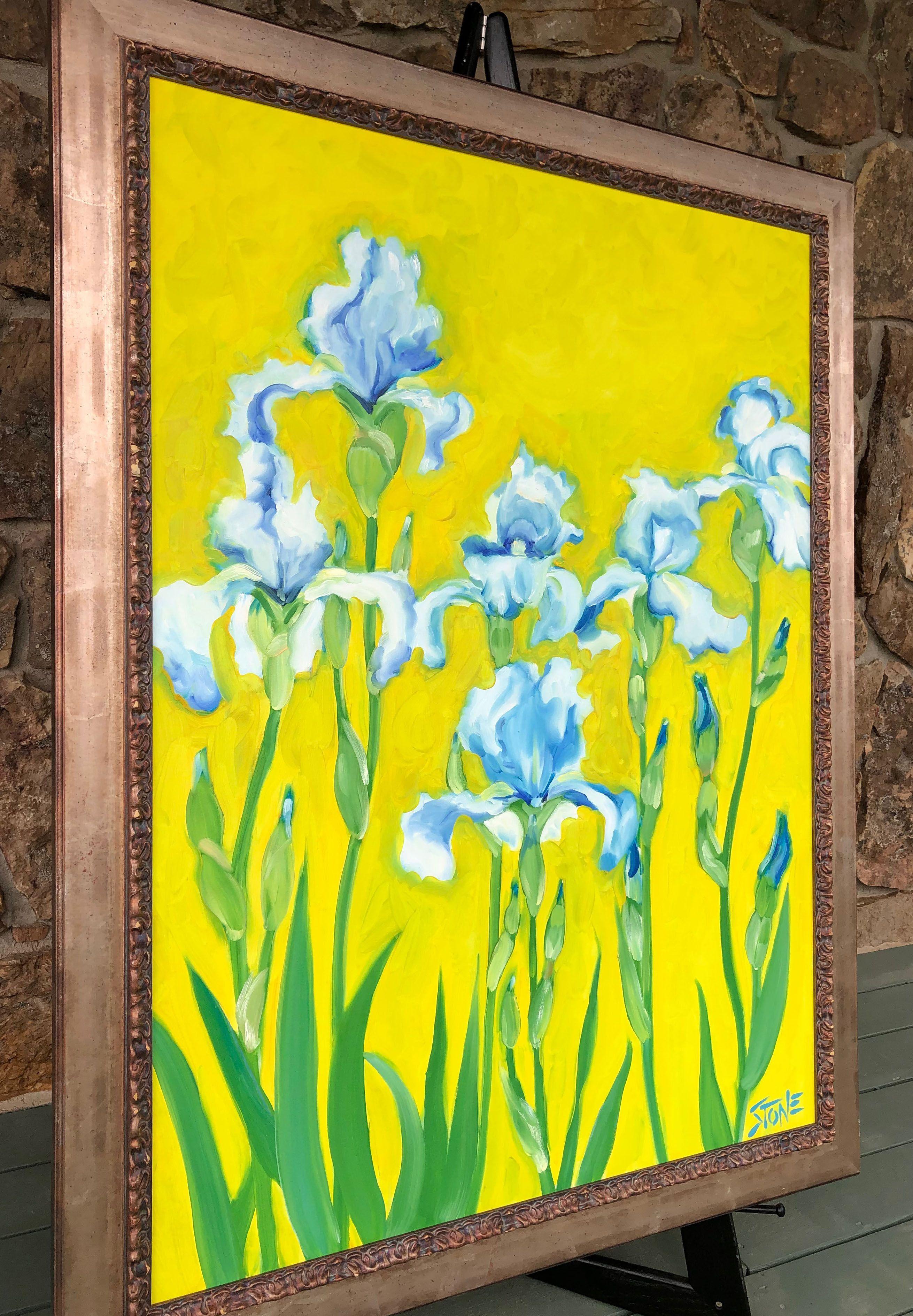 SIX BLUE IRIS, Painting, Oil on Canvas For Sale 2