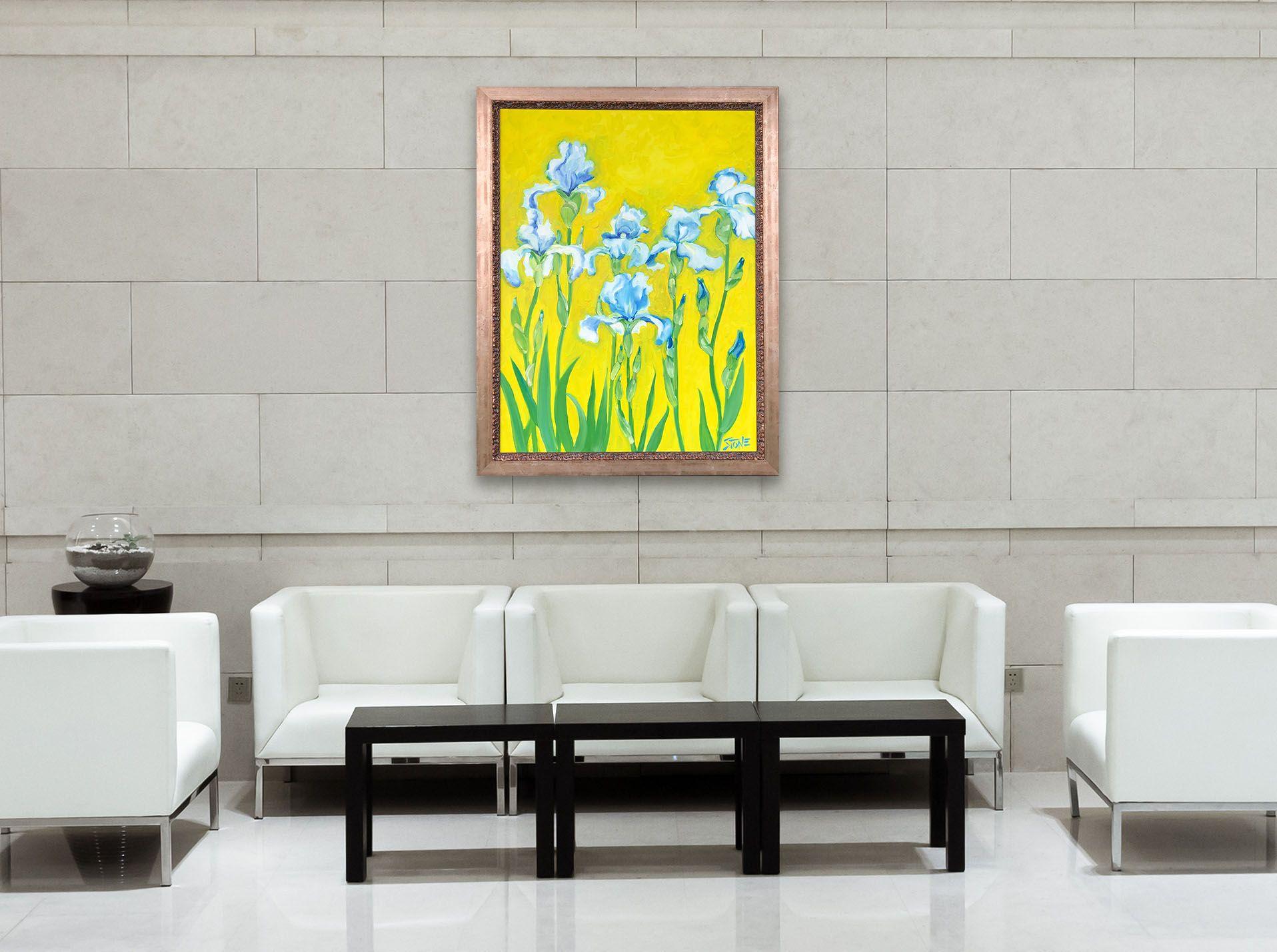 SIX BLUE IRIS, Painting, Oil on Canvas For Sale 3