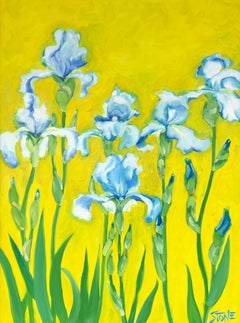 SIX BLUE IRIS, Gemälde, Öl auf Leinwand