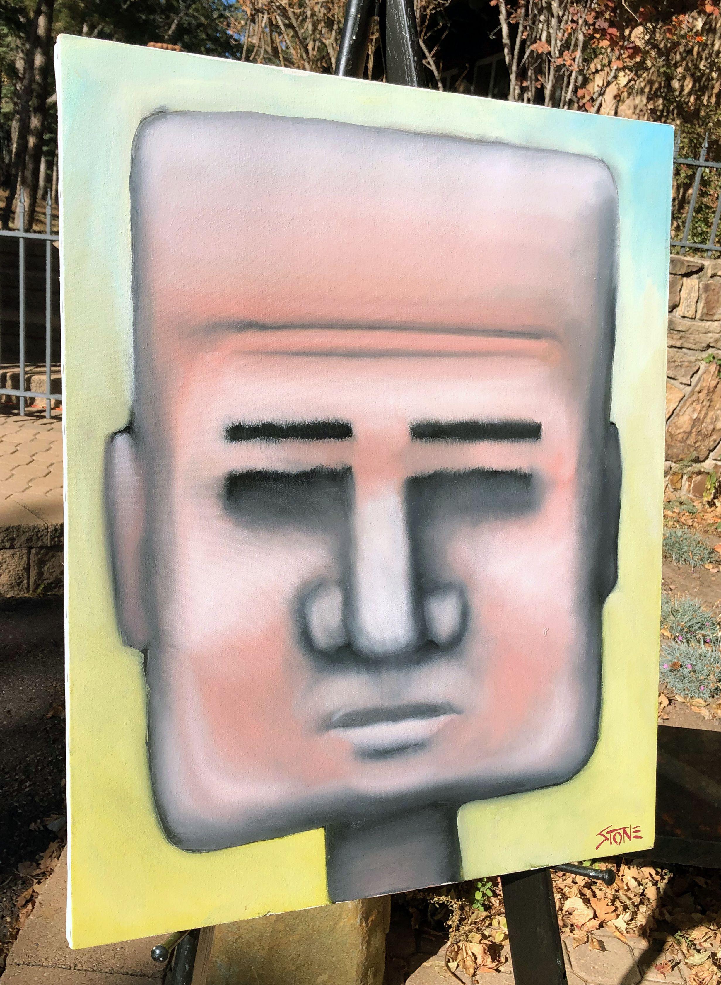 Il signor Testa Quadrata si presenta ad ogni riunione.   (Tela con cornice laterale, da incorniciare) :: Pittura :: Contemporanea :: Questo pezzo viene fornito con un certificato ufficiale di autenticità firmato dall'artista :: Pronto da appendere: