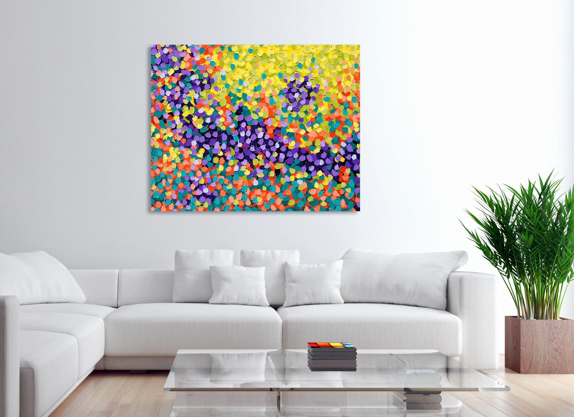 An abstract summer garden, painted en plein air. :: Painting :: Abstract :: This piece comes with an official certificate of authenticity signed by the artist :: Ready to Hang: Yes :: Signed: Yes :: Signature Location: bottom right :: Canvas ::