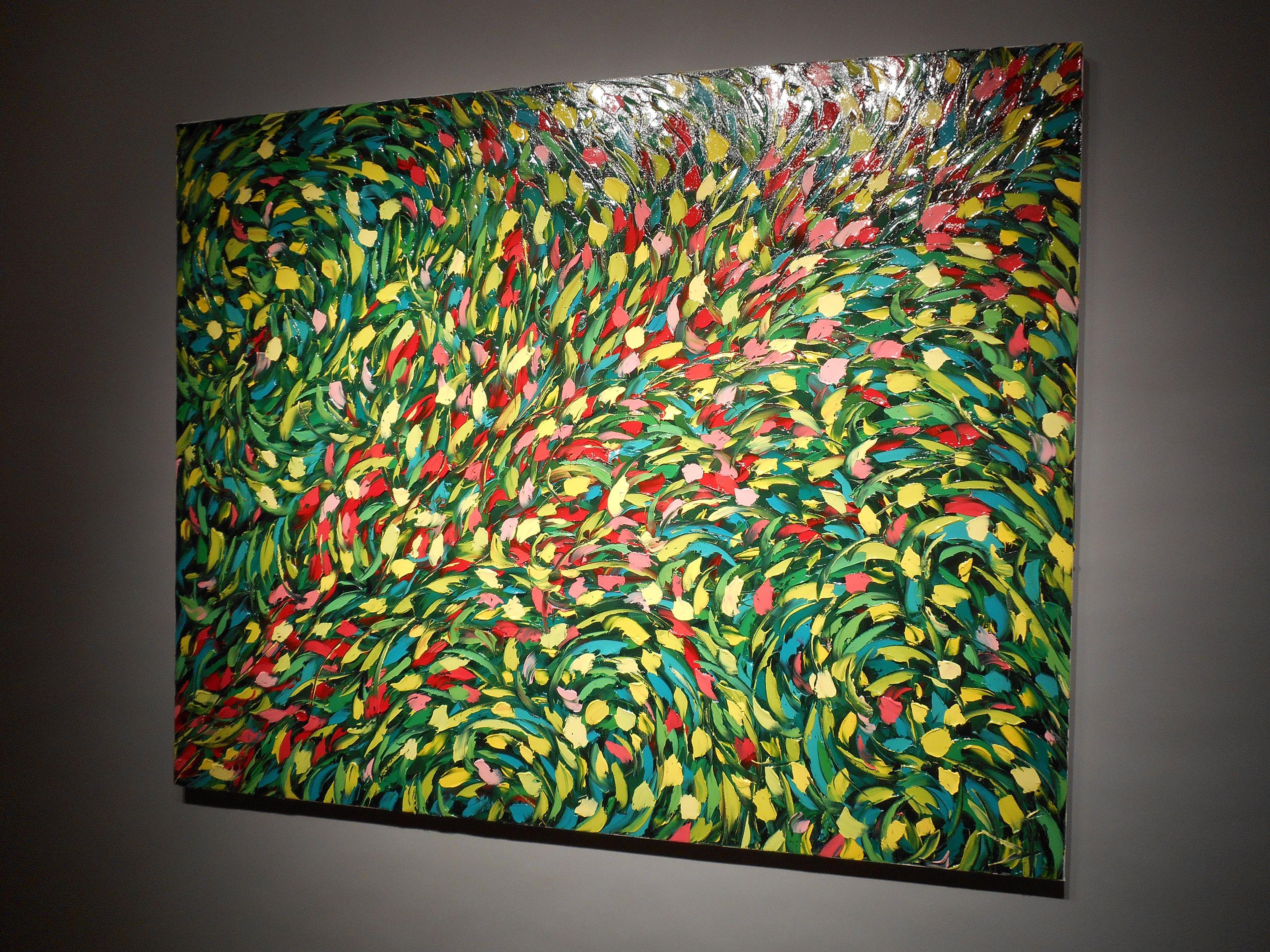 Un pomeriggio di colori.  Oli su tela spessi e vibranti, influenzati dal colore, dal movimento e dalla consistenza del mondo naturale che ci circonda :: Pittura :: Astratta :: Questo pezzo viene fornito con un certificato ufficiale di autenticità