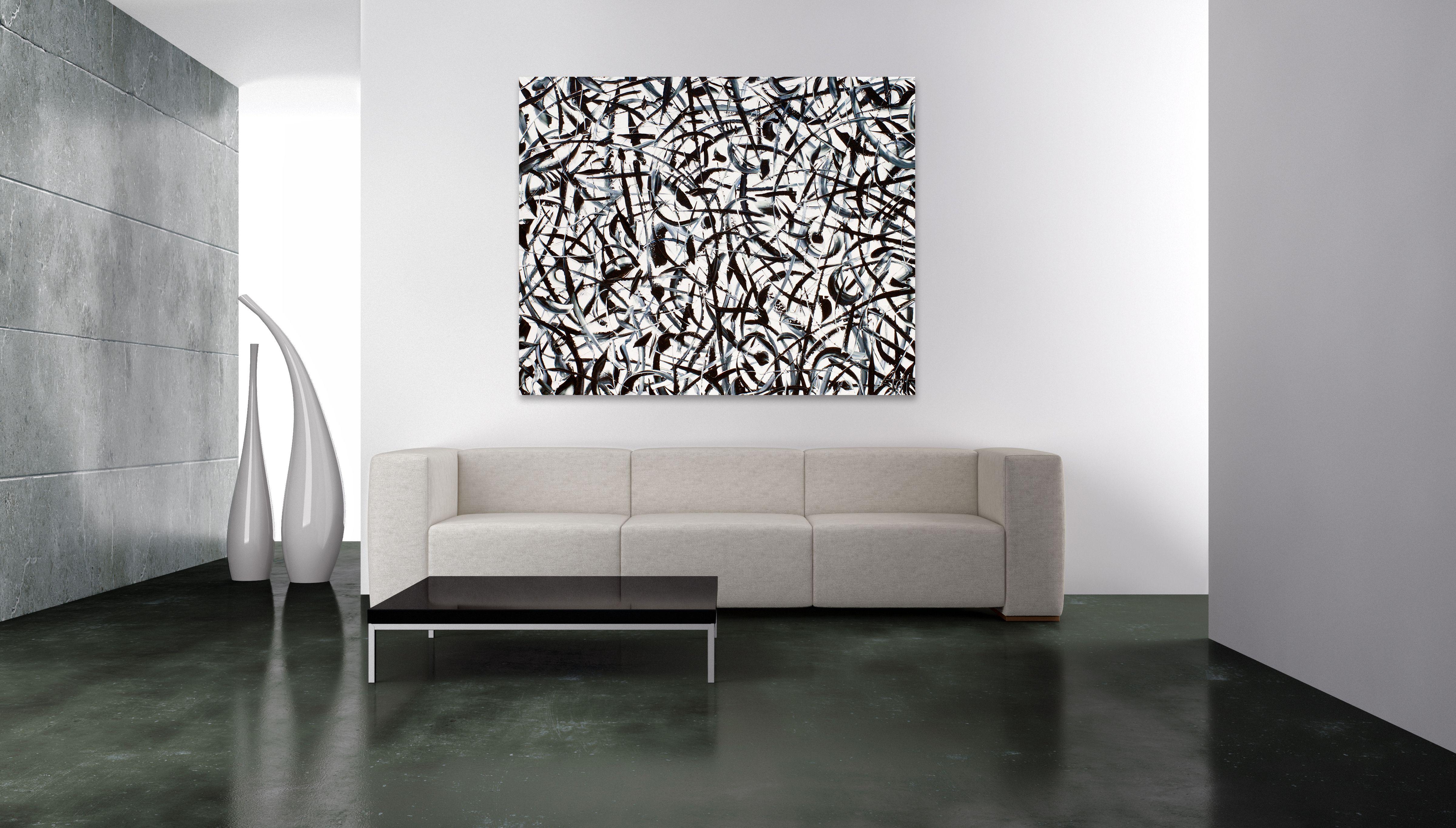 TOGETHER, Painting, Oil on Canvas - Gray Abstract Painting by Bill Stone