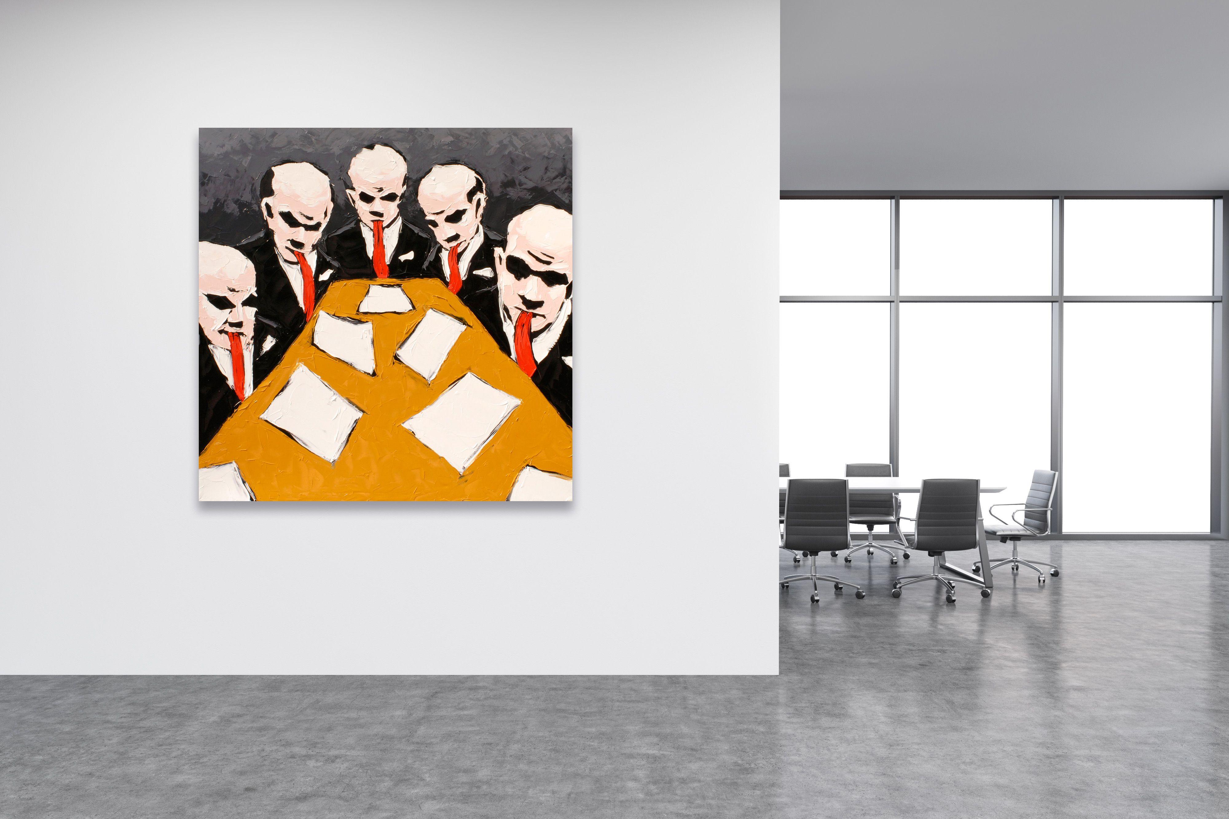 Questi uomini d'affari sono sempre spiazzati dalla verità. :: Pittura :: Espressionismo astratto :: Questo pezzo viene fornito con un certificato ufficiale di autenticità firmato dall'artista :: Pronto da appendere: Yes :: Firmato: Yes :: Posizione
