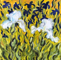 TWO WHITE IRIS, Painting, Oil on Canvas