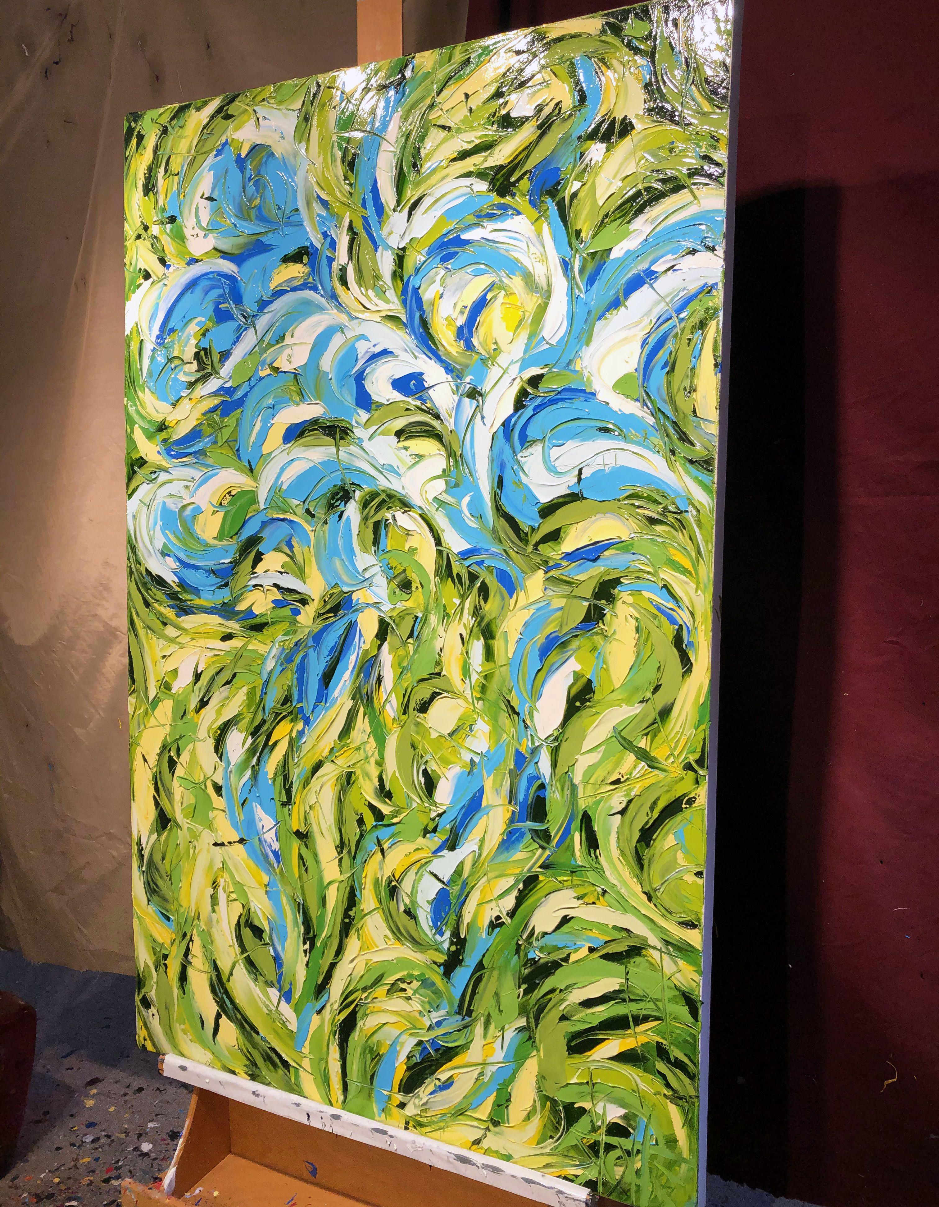 Il dispiegamento del blues.  Oli su tela spessi e vibranti, influenzati dal colore, dal movimento e dalla consistenza del mondo naturale che ci circonda: Pittura :: Impressionista :: Questo pezzo viene fornito con un certificato ufficiale di