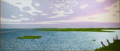Male in Cape Cod Landscape (Contemporary Oil Painting of Figure on a Dock)