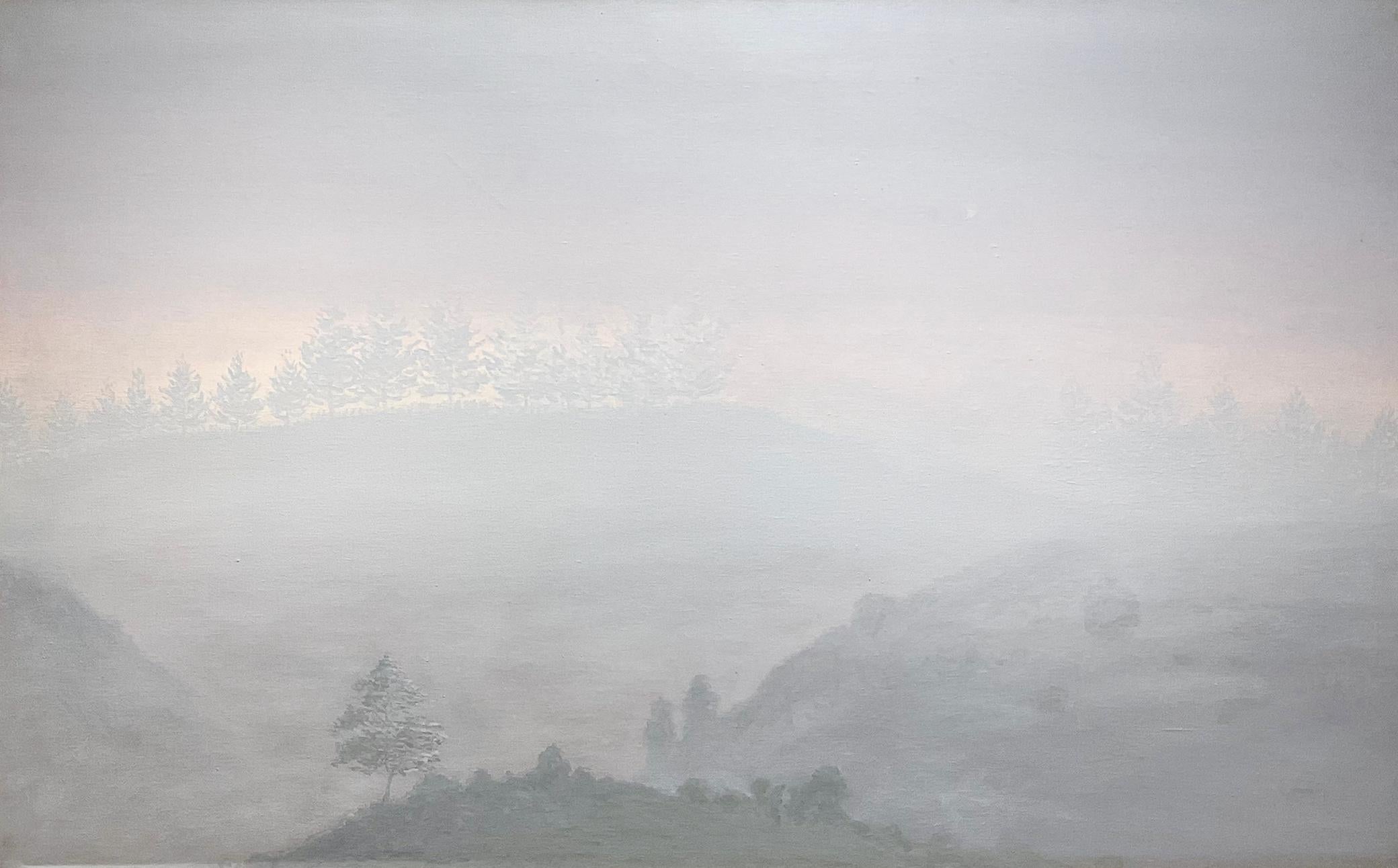 Bill Sullivan Landscape Painting - Medellin Dawn, Colombia (Modern Landscape Oil Painting, White Mist in Colombia)