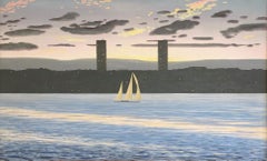 New Jersey Skyline with Sailboat (Hudson River Scene at Sunset by Bull Sullivan)