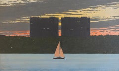 Vintage Study For Cole Porter Paintings (Oil Painting of City Skyline w/ Sailboat)