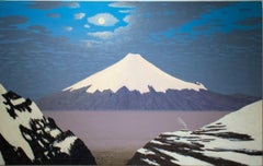 View of Cotopaxi (peinture à l'huile contemporaine d'un paysage de ciel bleu et de volcan)