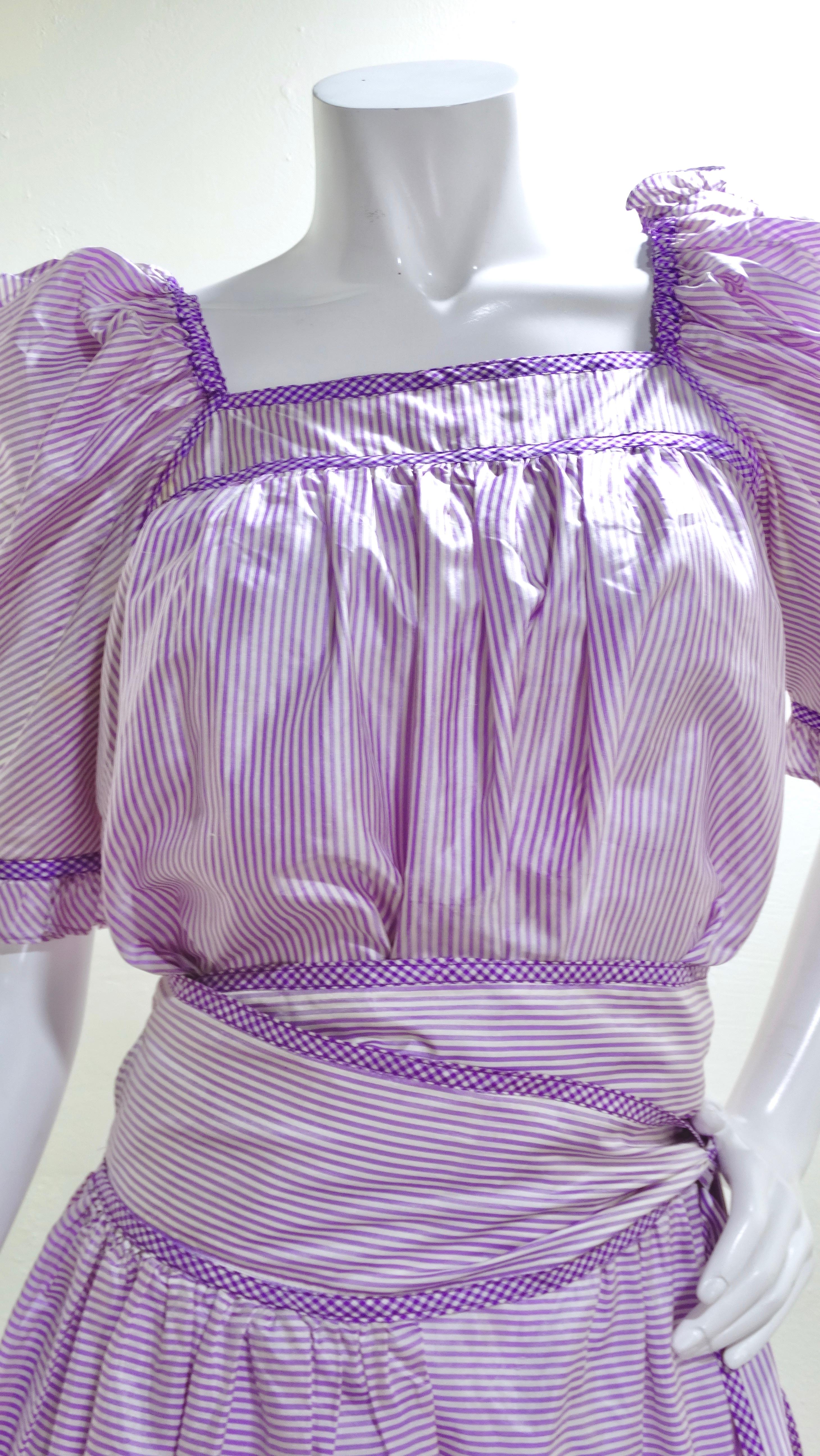 Purple Bill Tice 1980's Balloon Sleeve Blouse and Wrap Skirt Set