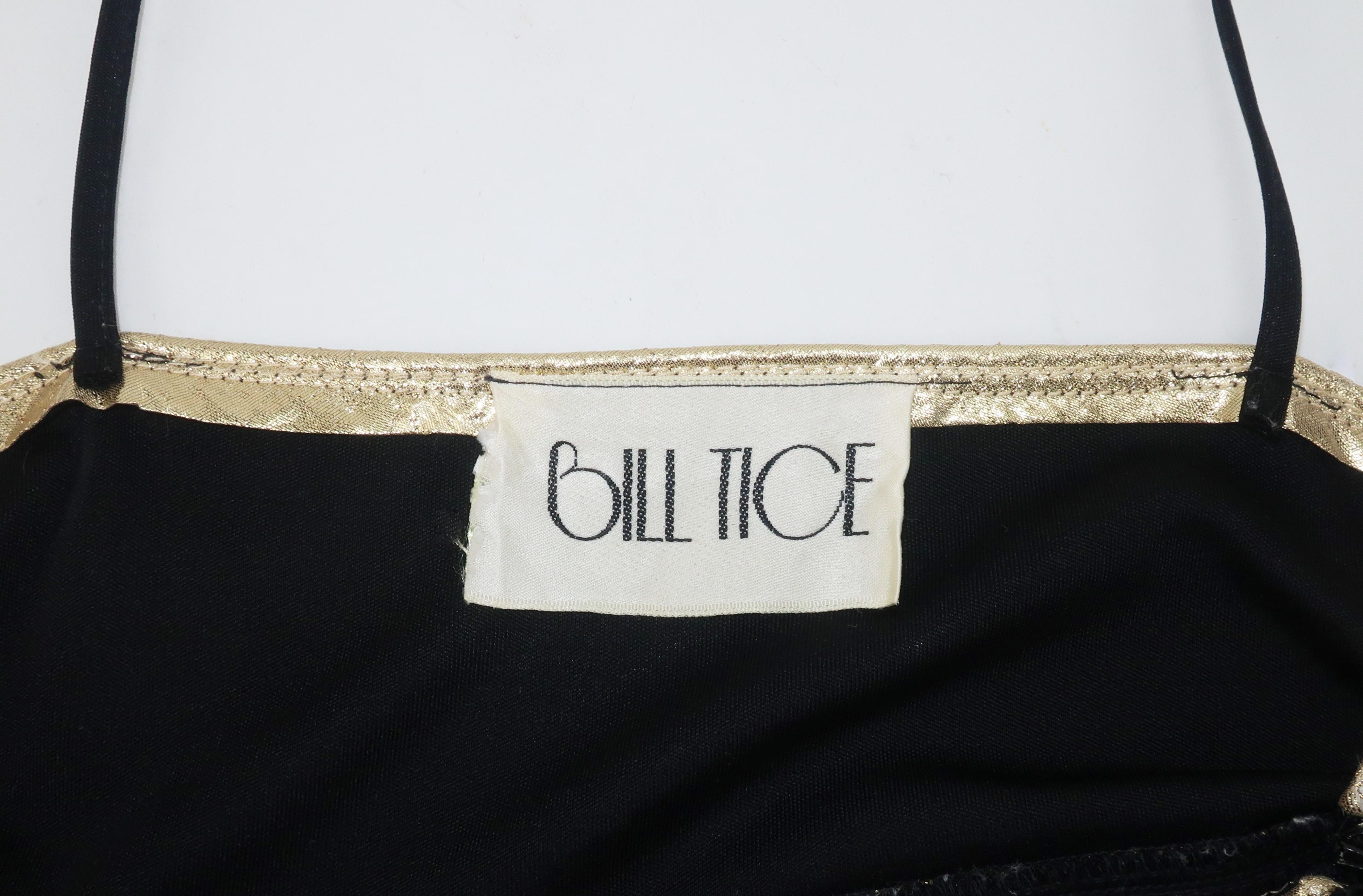 Bill Tice Black Jersey Slip Dress With Gold Lamé Trim, 1970's 6