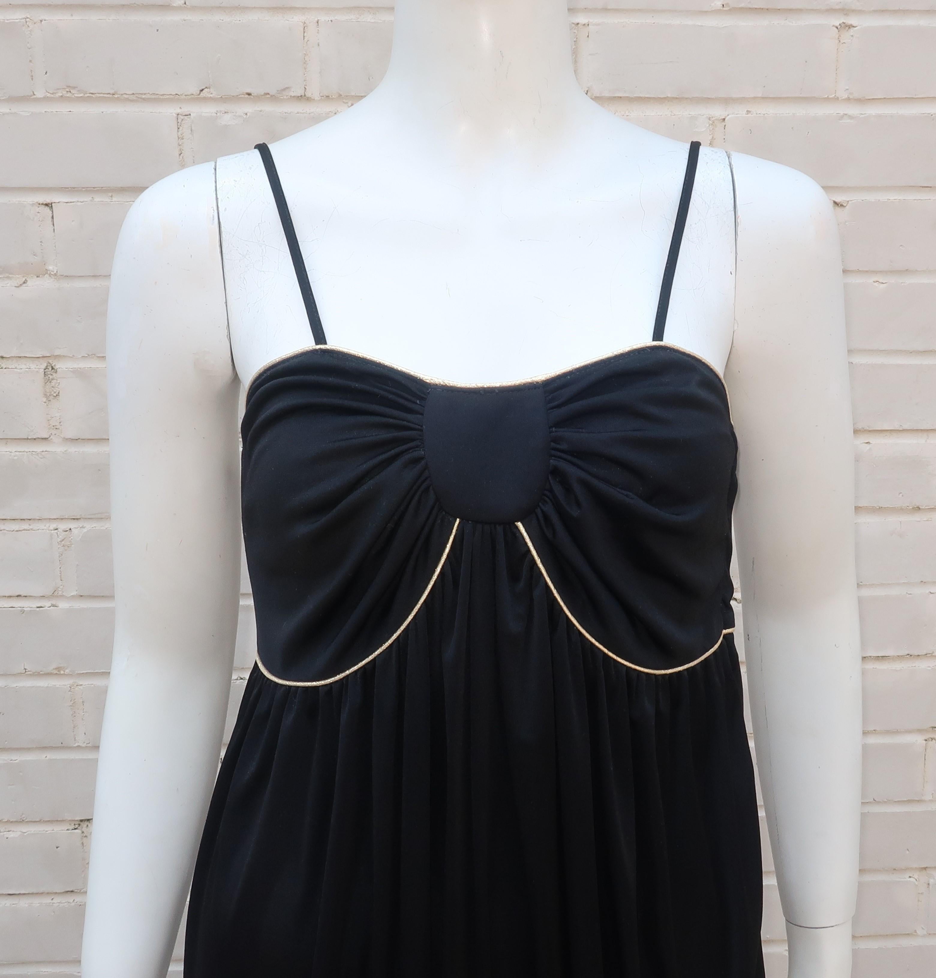 Women's Bill Tice Black Jersey Slip Dress With Gold Lamé Trim, 1970's