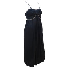 Bill Tice Black Jersey Slip Dress With Gold Lamé Trim, 1970's