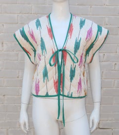 Top Chaleco Acolchado Ikat de Algodón Bill Tice, Años 70