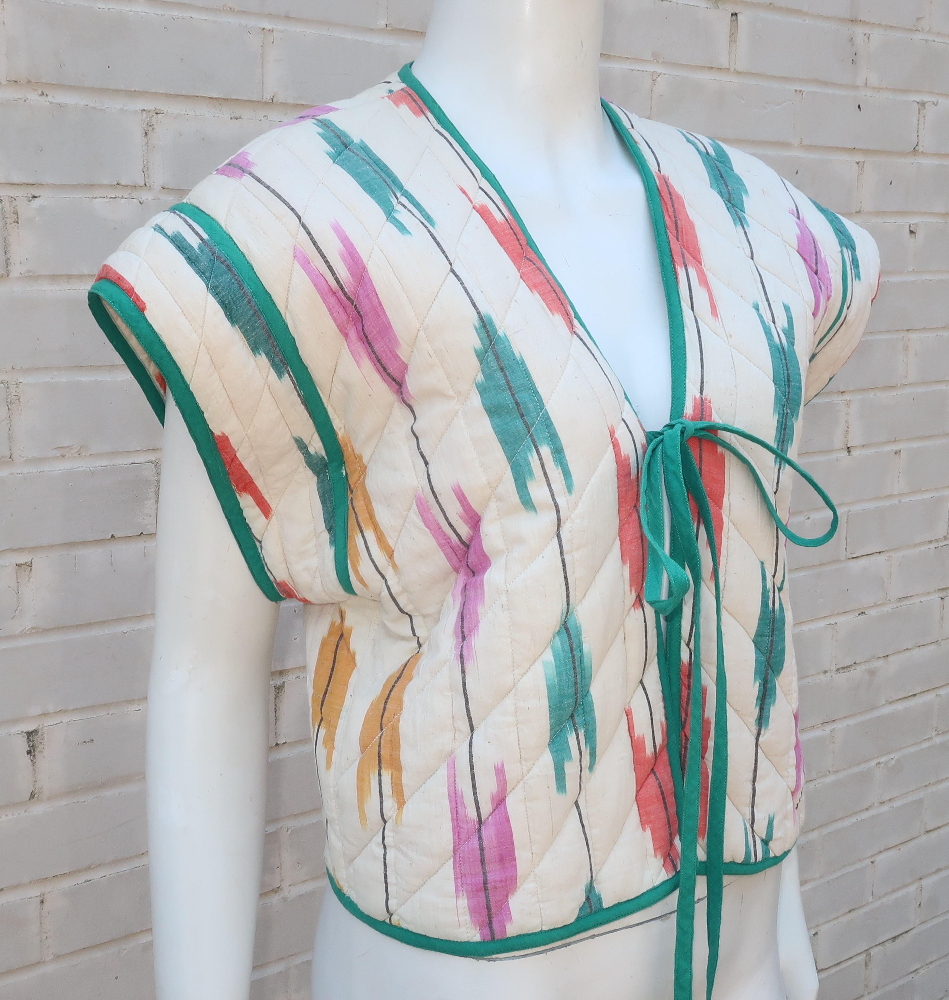 Gray Bill Tice Cotton Ikat Quilted Vest Top, 1970's