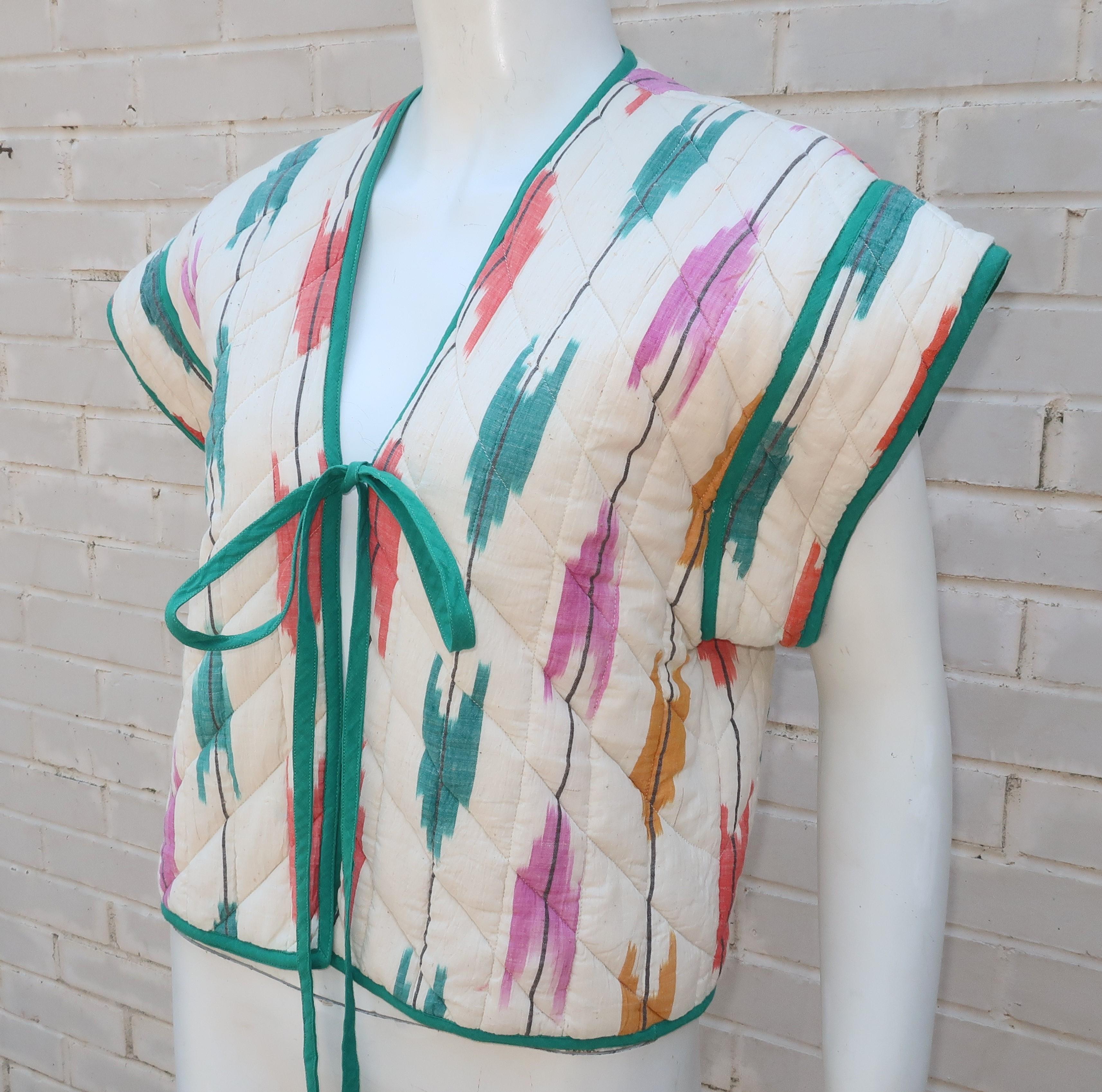 Bill Tice Cotton Ikat Quilted Vest Top, 1970's In Good Condition In Atlanta, GA