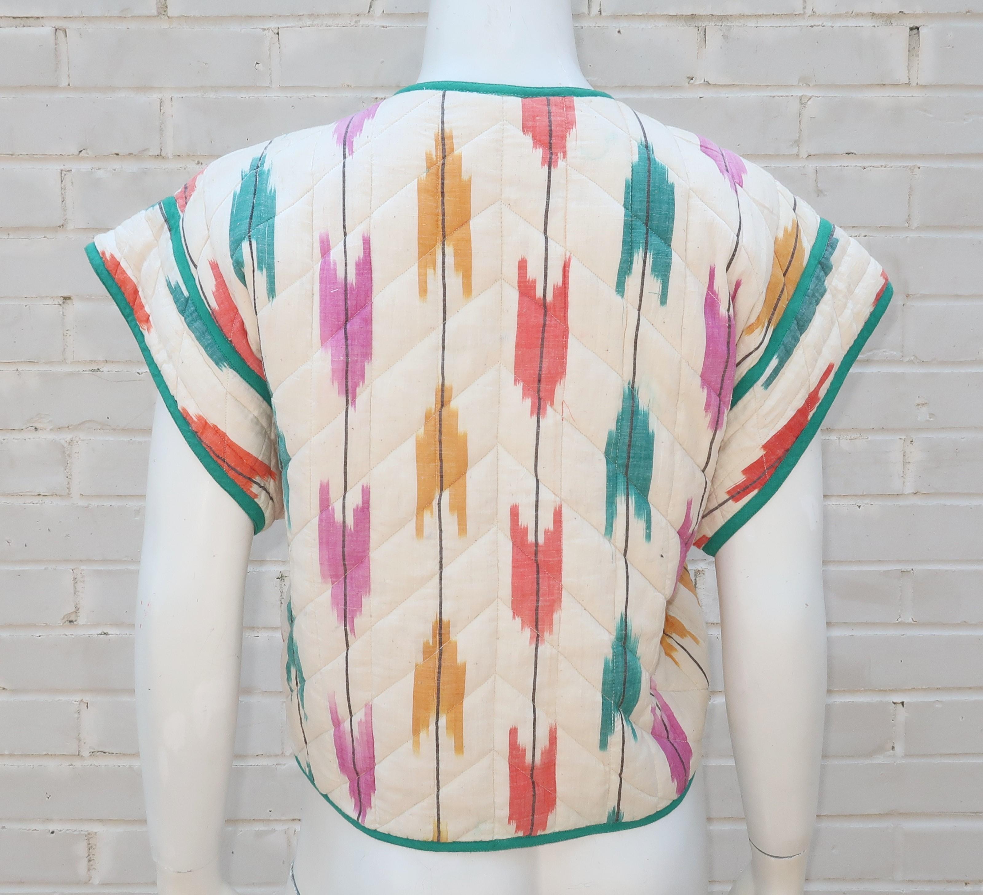 Bill Tice Cotton Ikat Quilted Vest Top, 1970's 1