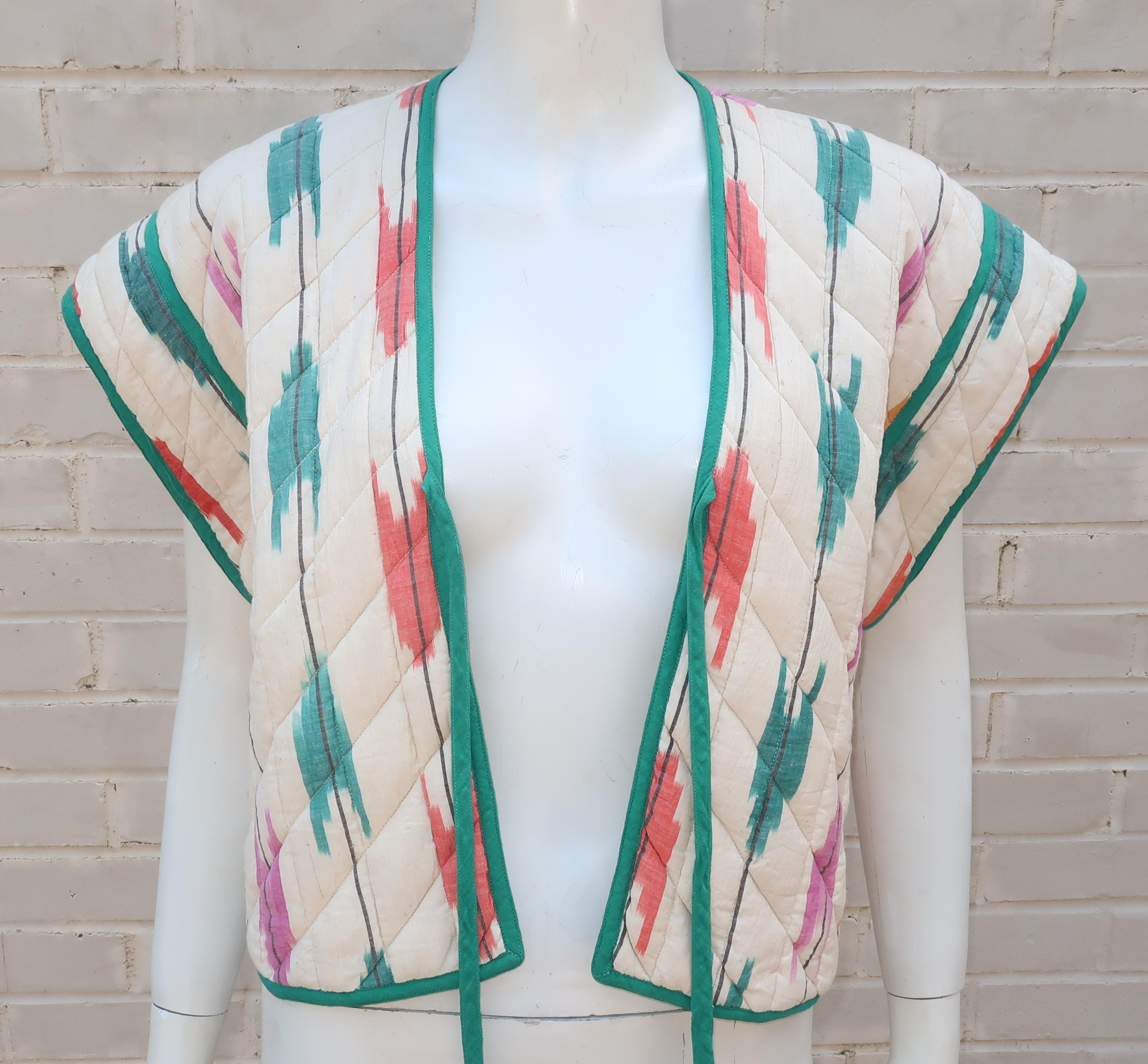 Bill Tice Cotton Ikat Quilted Vest Top, 1970's 3