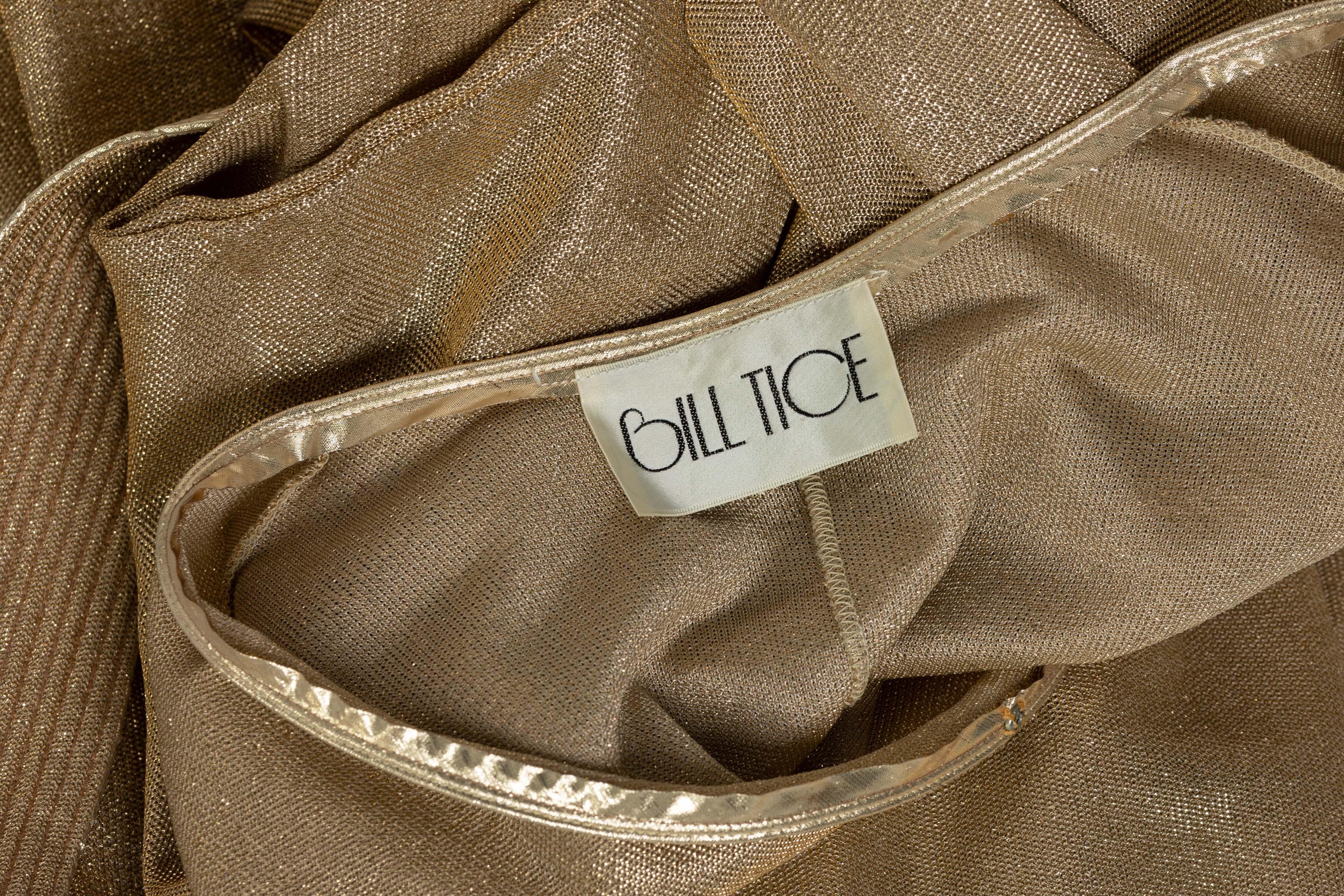 Bill Tice Gold Lurex Plunge Neck Belted Maxi Dress, 1980s 2