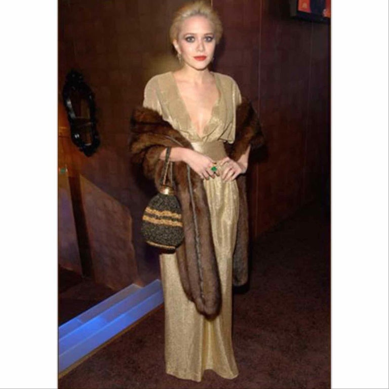 Fantastic 1980s Bill Tice Burgundy Jersey Halter Dress w Metallic Gold Inset