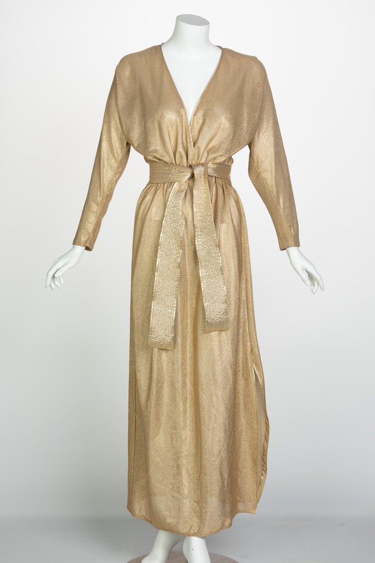 Documented 1980 Bill Tice Plunge Front Black & Gold Backless Halter Dress