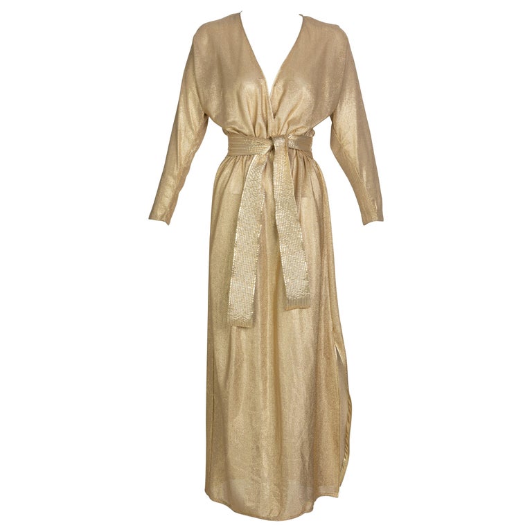 Documented 1981 Bill Tice Plunge Front Black & Gold Backless Nylon Jersey Halter Dress