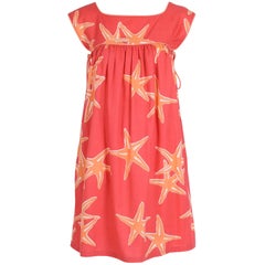 Bill Tice Orange and White Starfish Print Sleeveless Babydoll Sundress, 1970s