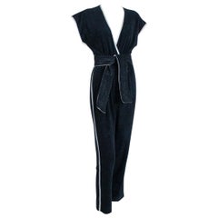 Bill Tice Black Terry Jumpsuit with Seashell Medallion, Saks - XS, 1970s