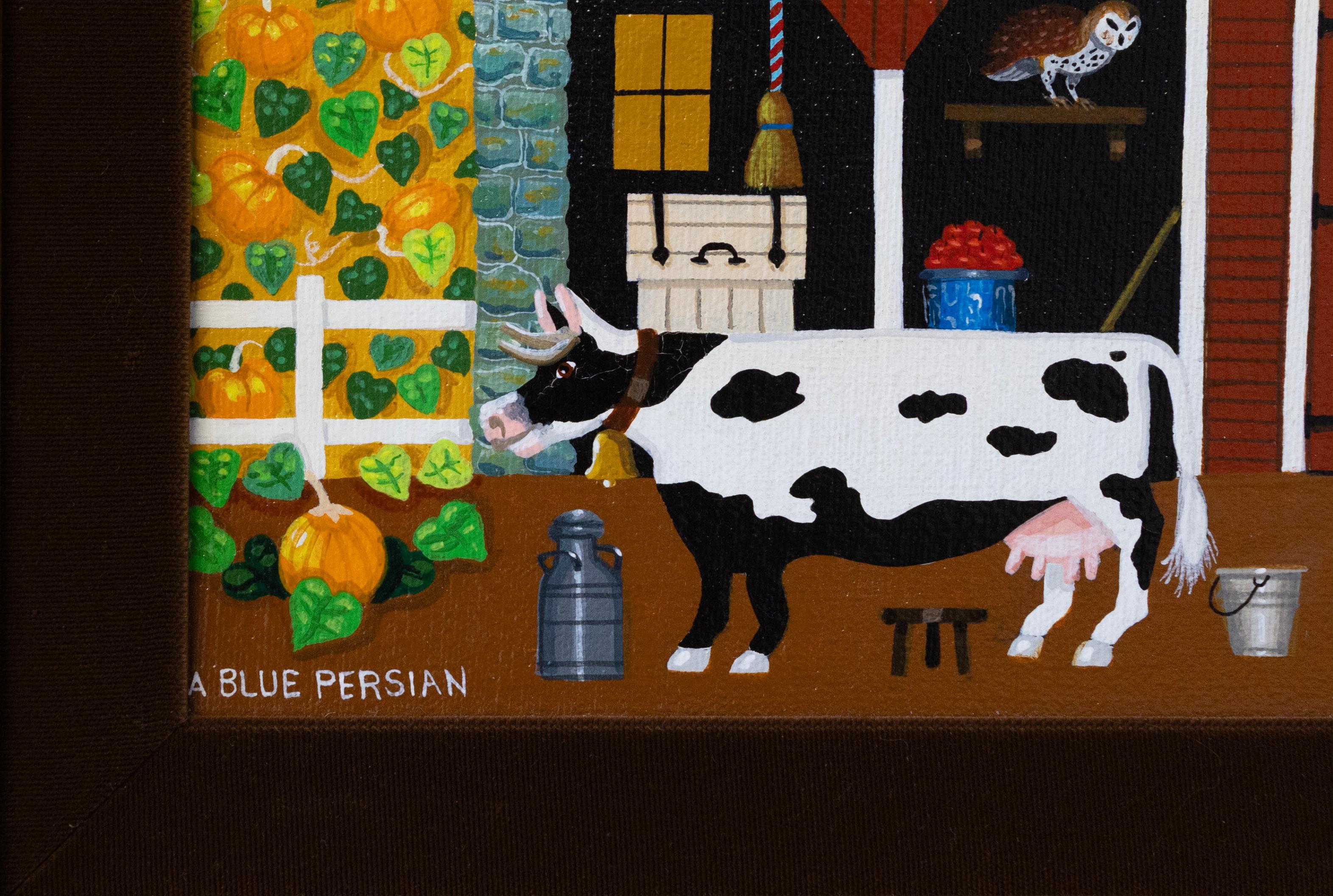 Bill W. Dodge A Blue Persian signiert zeitgenössische Americana Volkskunst Acryl im Zustand „Gut“ im Angebot in Keego Harbor, MI