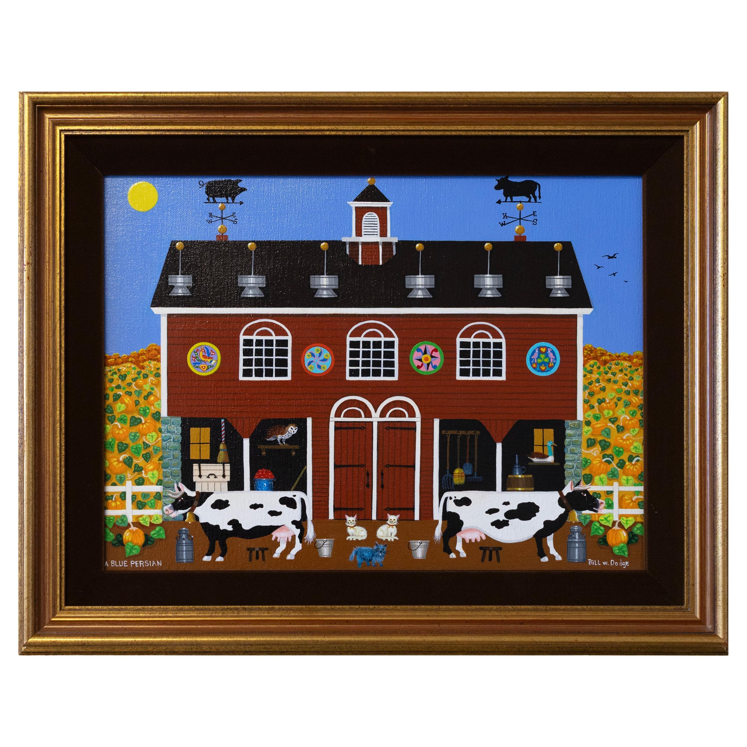 Bill W. Dodge A Blue Persian signiert zeitgenössische Americana Volkskunst Acryl im Angebot