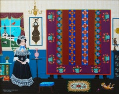 Bill W. Dodge Identical Twins Signed Contemporary Americana Folk Art Acrylic