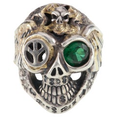 Bill Wall Leather Sterling Silver Custom Skull Ring with Gold Overlay