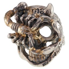 Bill Wall Leather Sterling Silver Skull Custom Master Ring with Scorpion