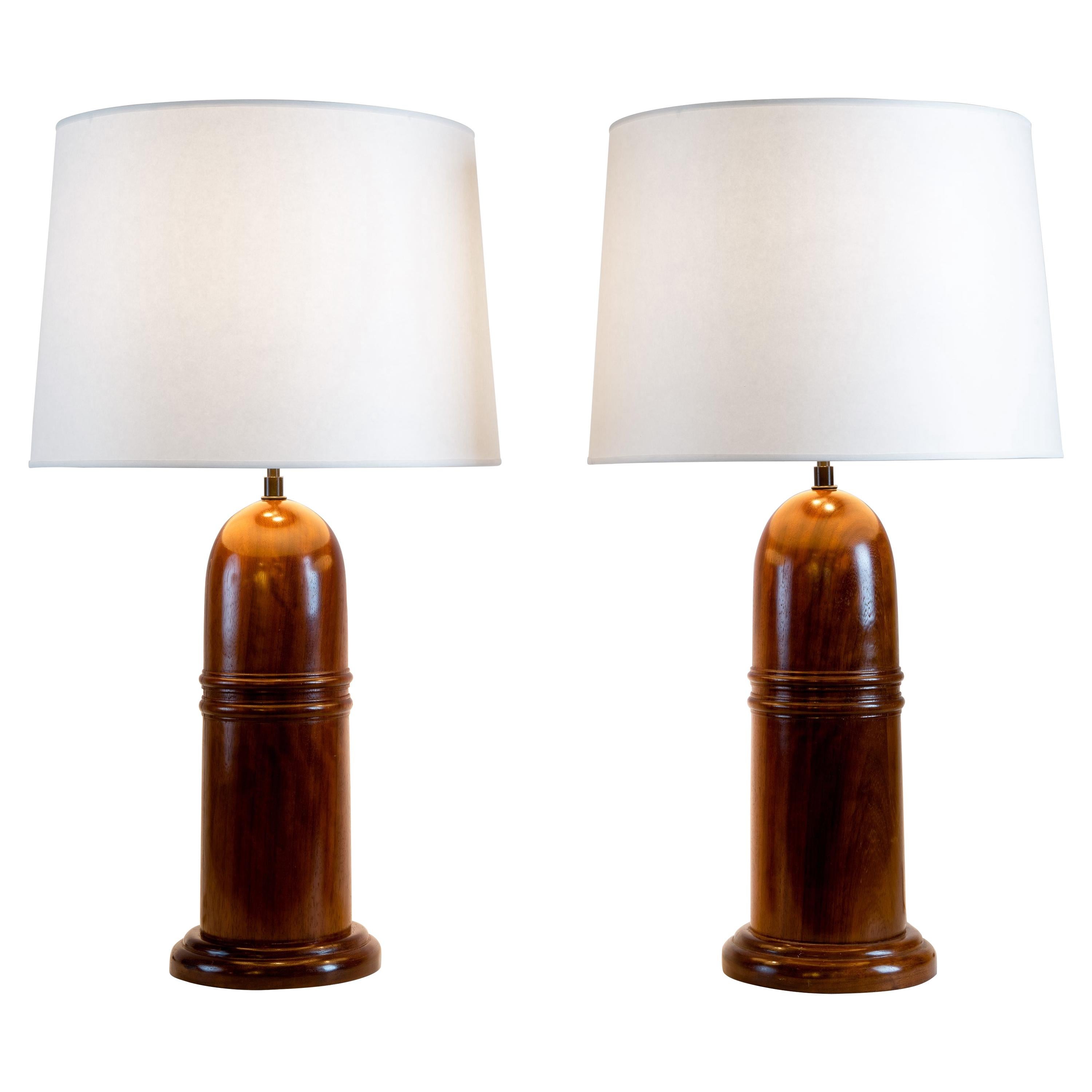 Bill Willis, Pair of Iroko Lamps, Morocco, Late 20th Century For Sale