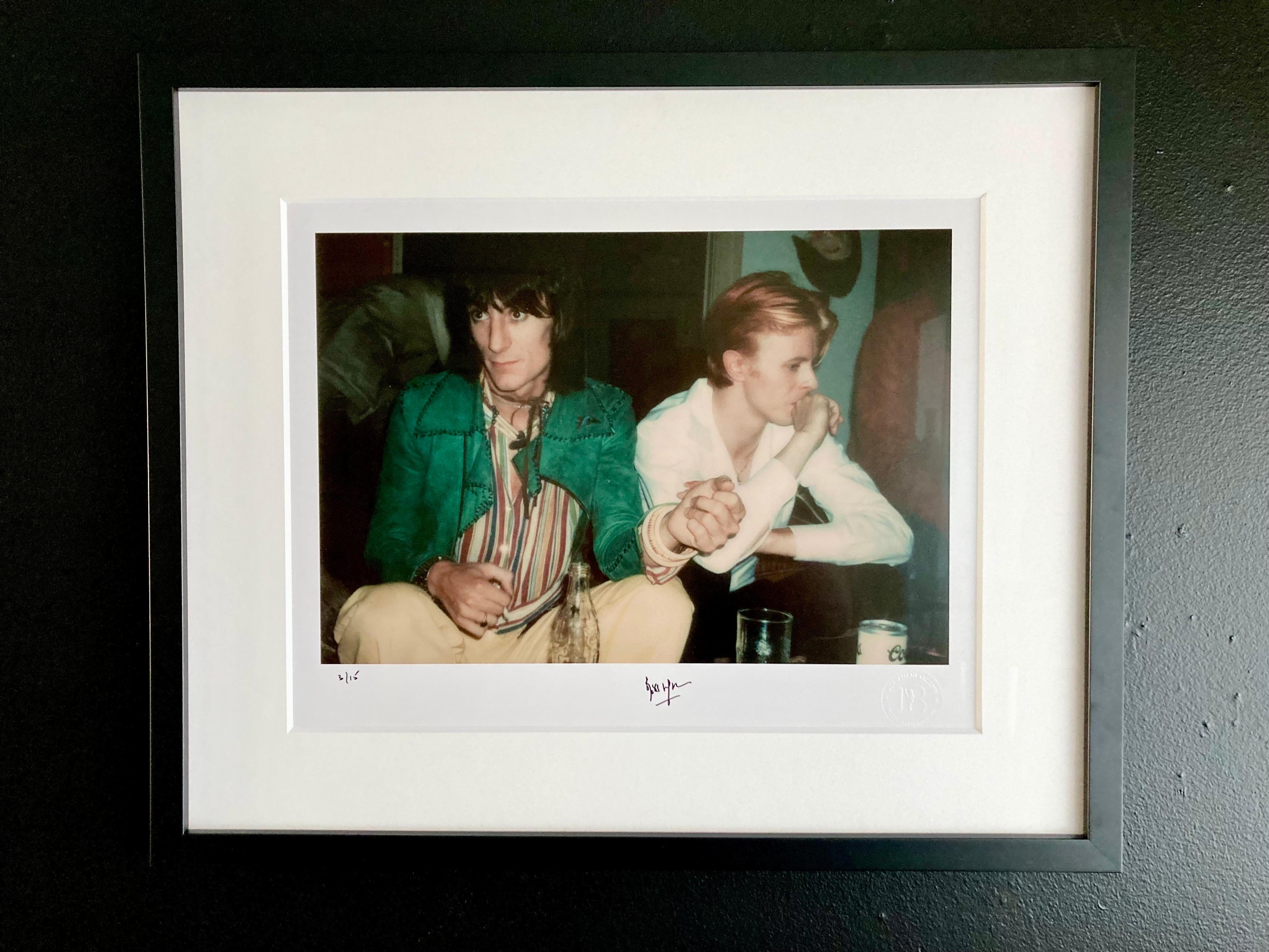 Ronnie Wood und David Bowie von Rolling Stones Bill Wyman, signierter gerahmter Druck