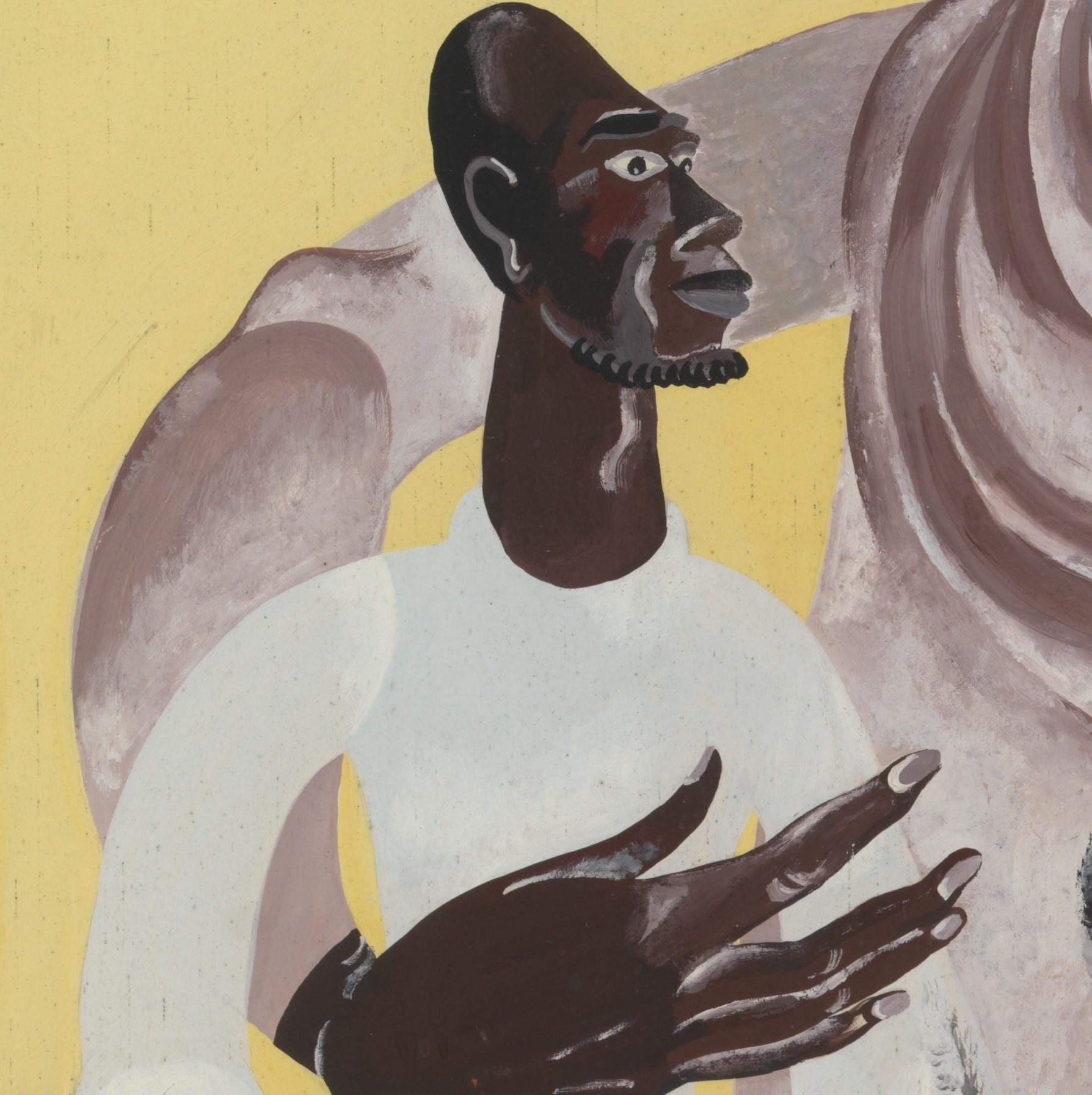 20th Century Billen André, Gouache Tempera on Paper, Two Kongo Male Figures, 1944 For Sale