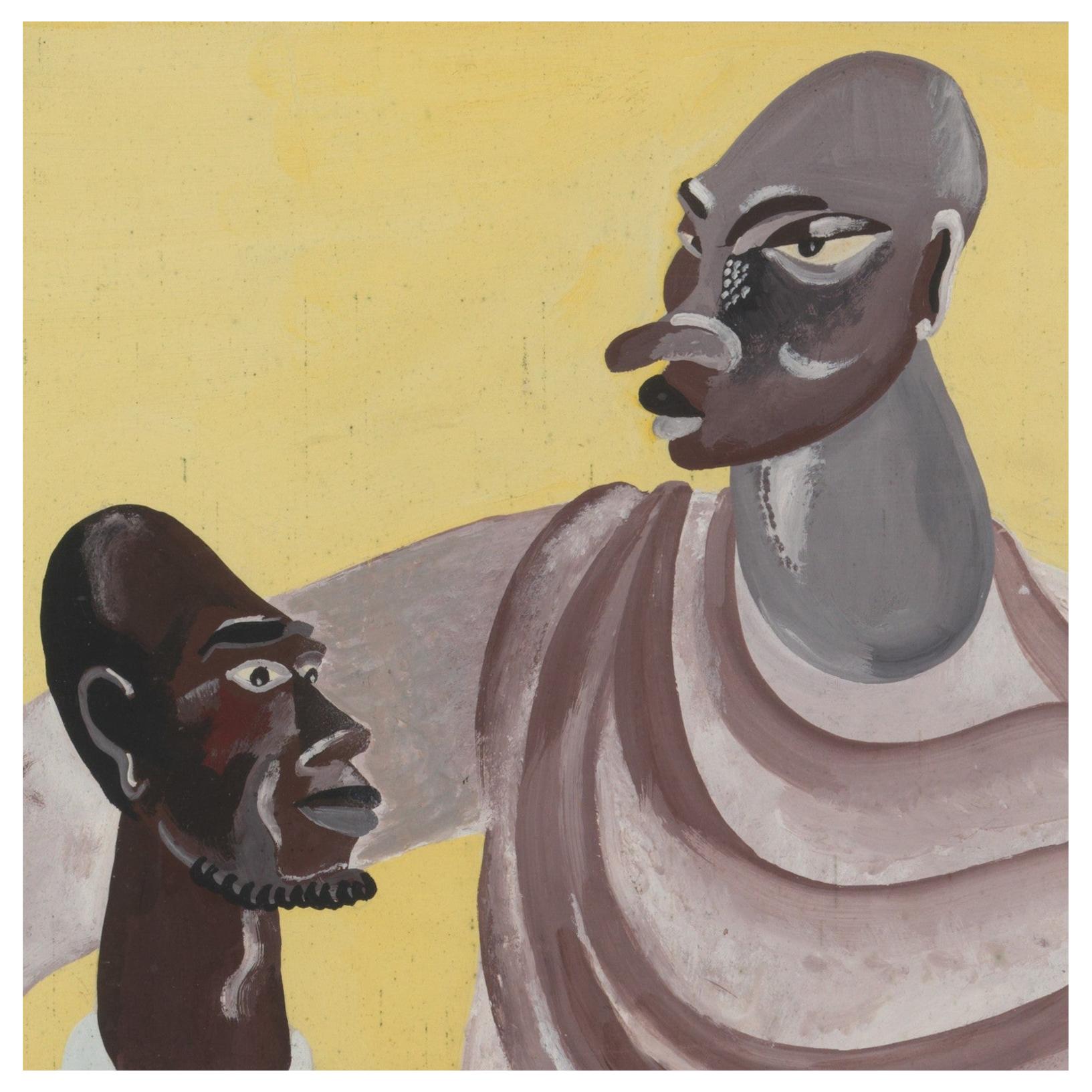 Billen André, Gouache Tempera on Paper, Two Kongo Male Figures, 1944 For Sale