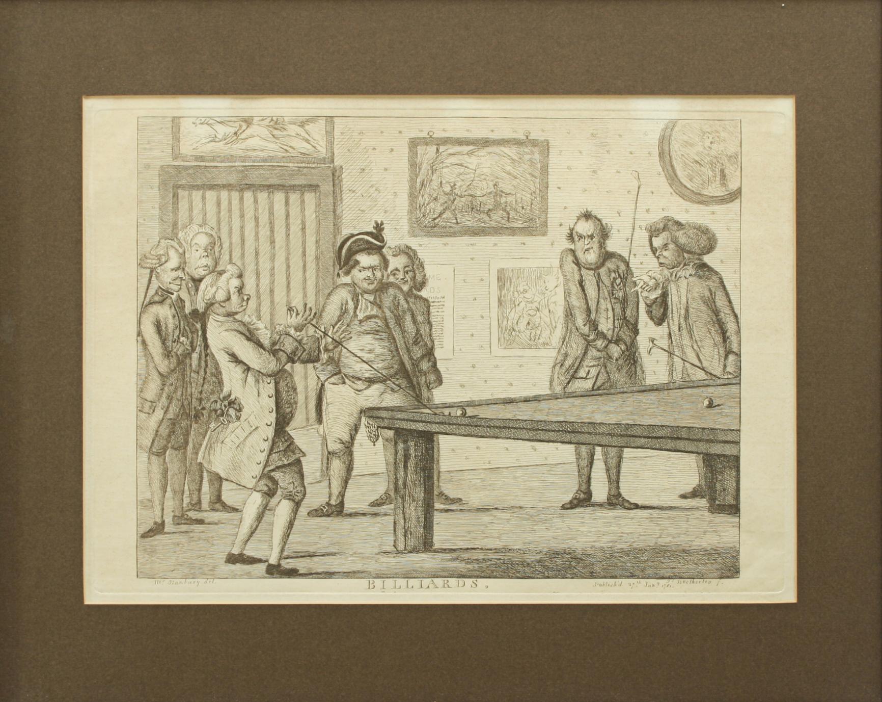 English Billiard Engraving after Banbury, Ideal Snooker, Pool Room Picture