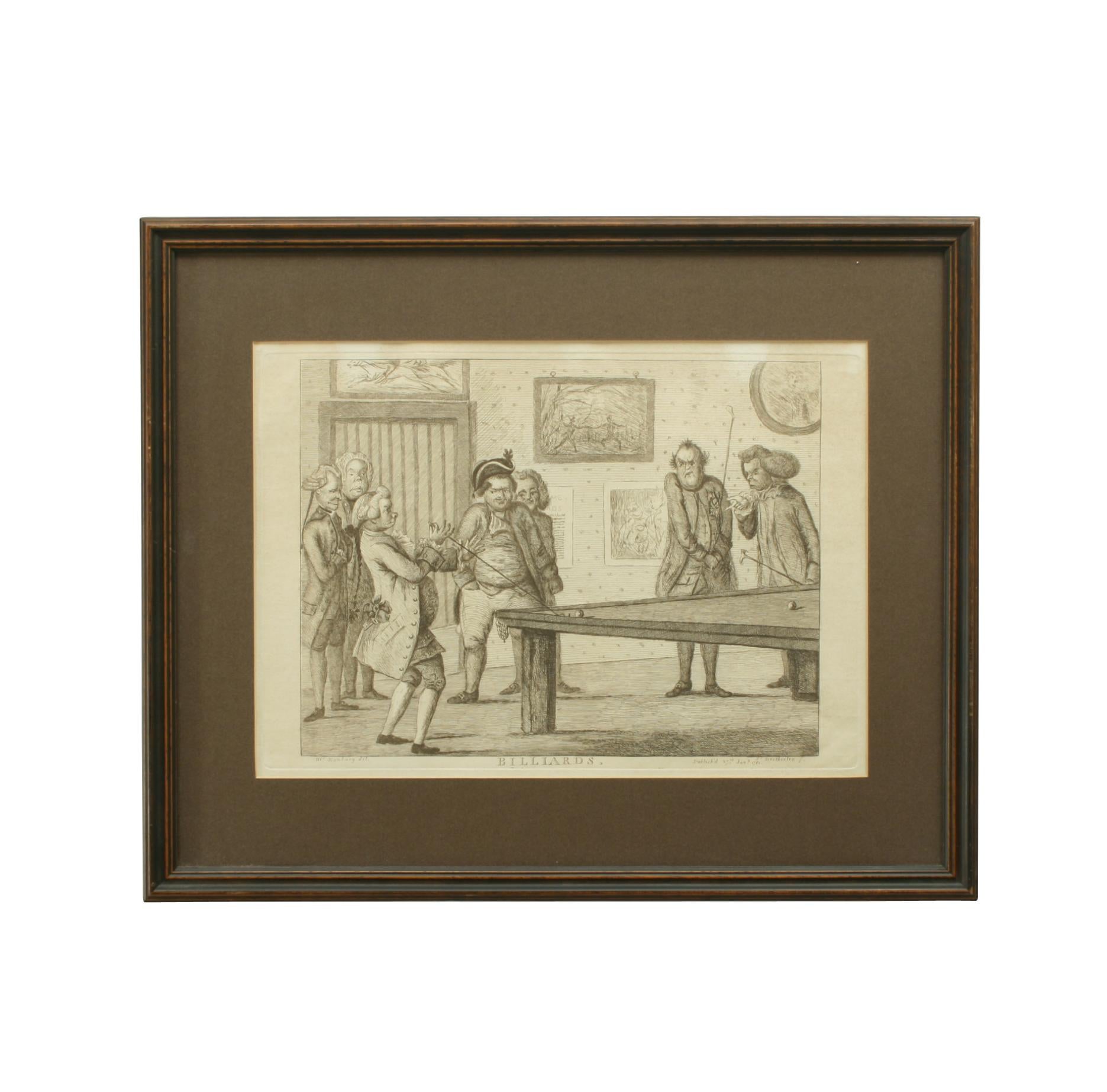 Late 18th Century Billiard Engraving after Banbury, Ideal Snooker, Pool Room Picture