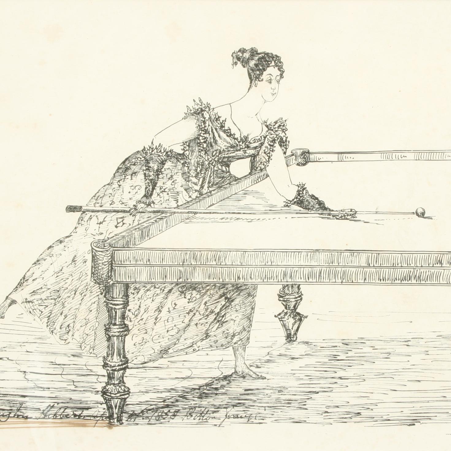Mid-19th Century Billiard Picture, Female Billiard Player