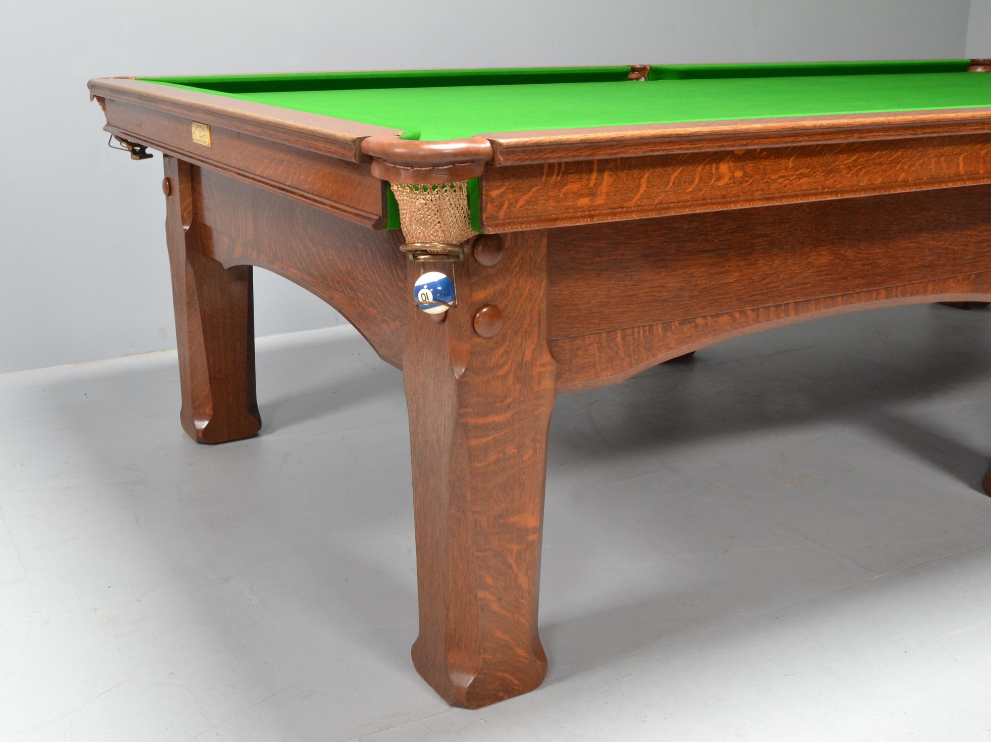Oak Billiard Snooker or Pool table Arts & Crafts For Sale