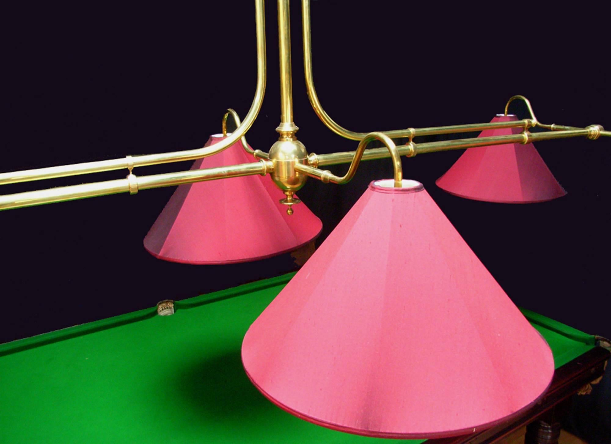Billiard Snooker or Pool Table Light New Handmade Brass Framed In New Condition For Sale In Chilcompton, Radstock