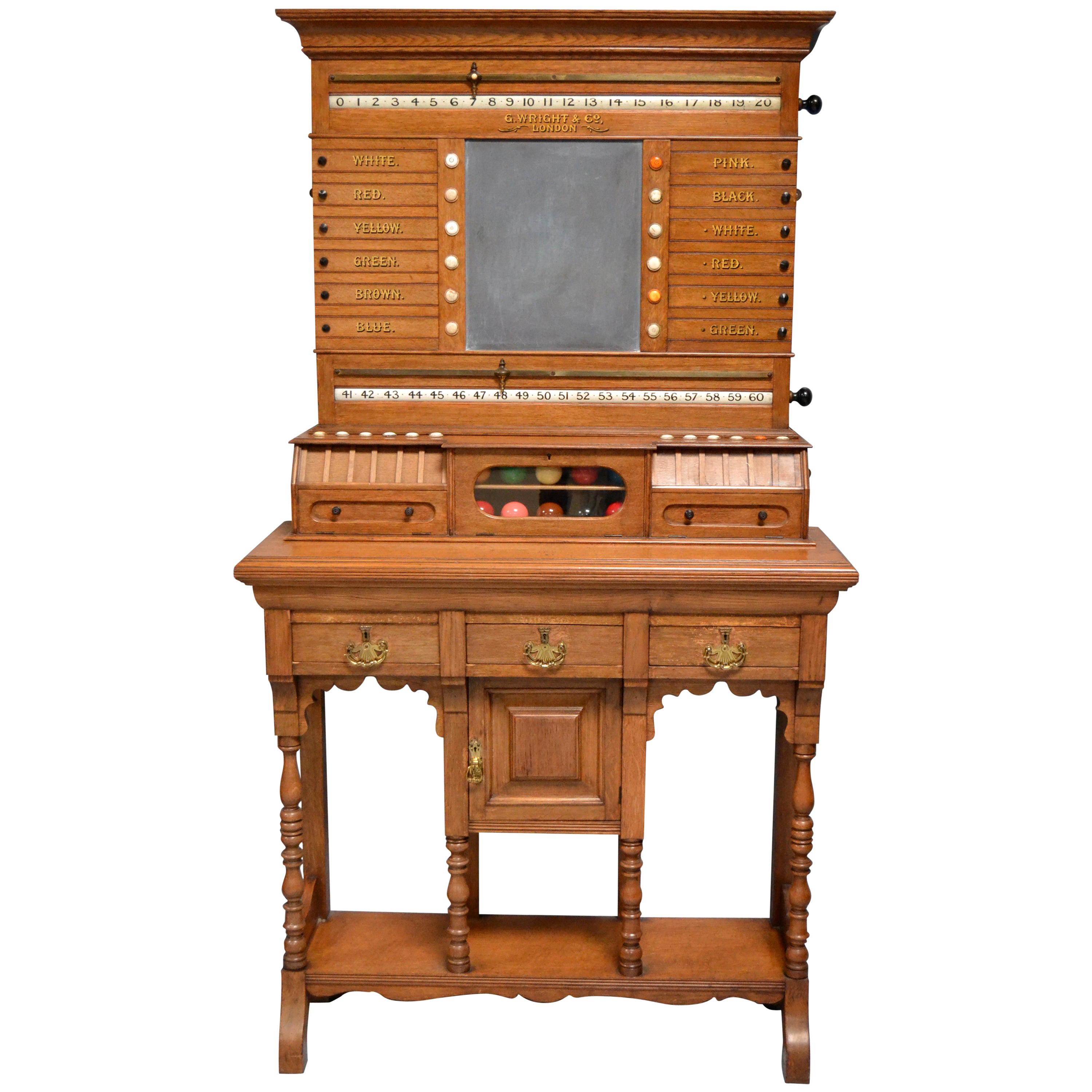 Billiard Snooker POOL Scoring Cabinet Oak Victorian, 1880 For Sale