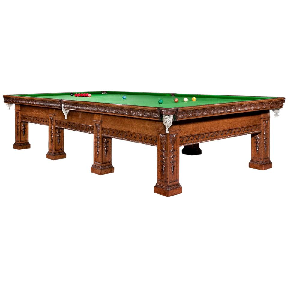 Billiard Snooker Pool Table Antique 1910 Solid Oak For Sale