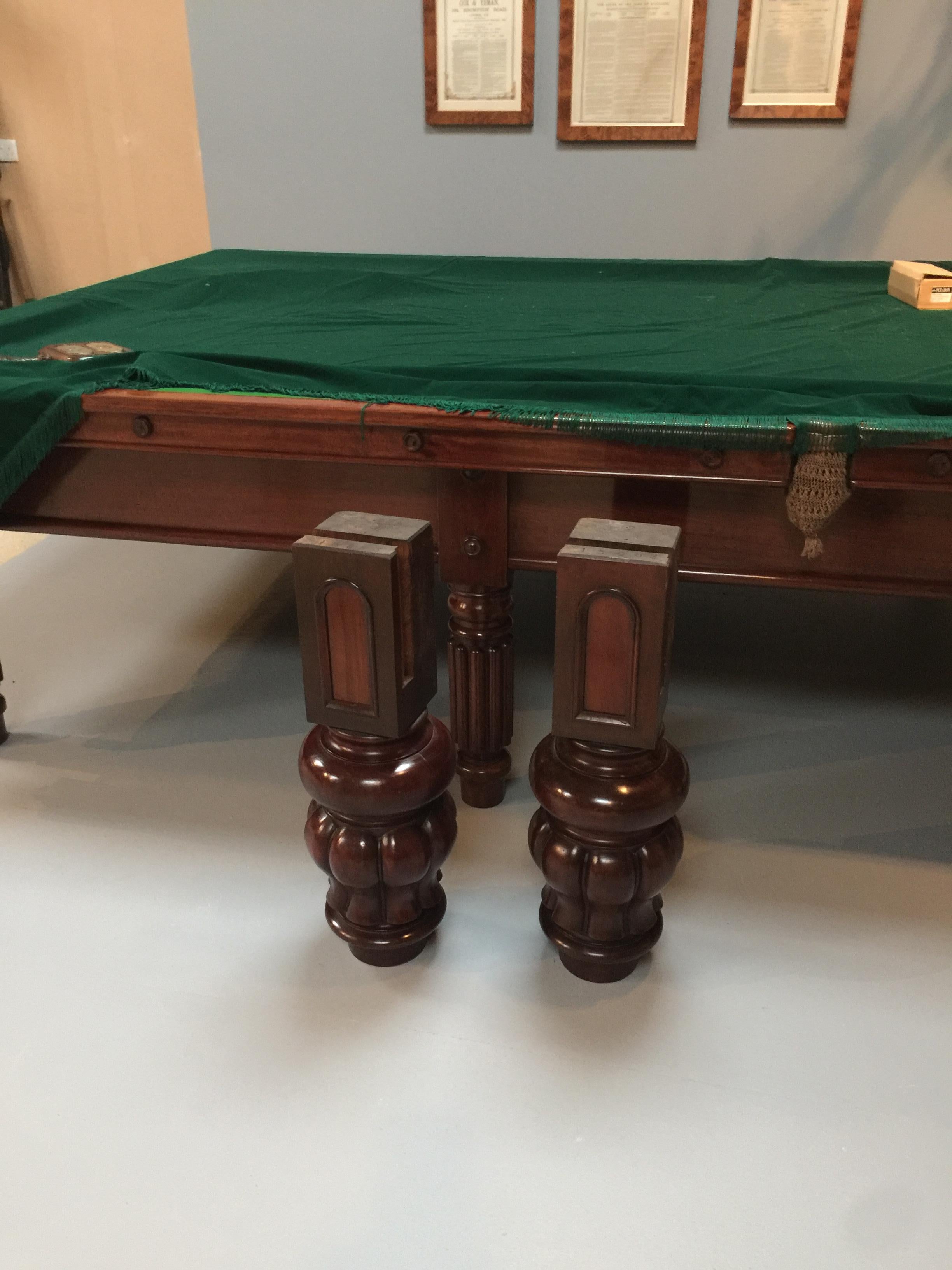 Victorian Billiard Snooker Pool Table Antique, circa 1890 Burroughes and Watts London For Sale