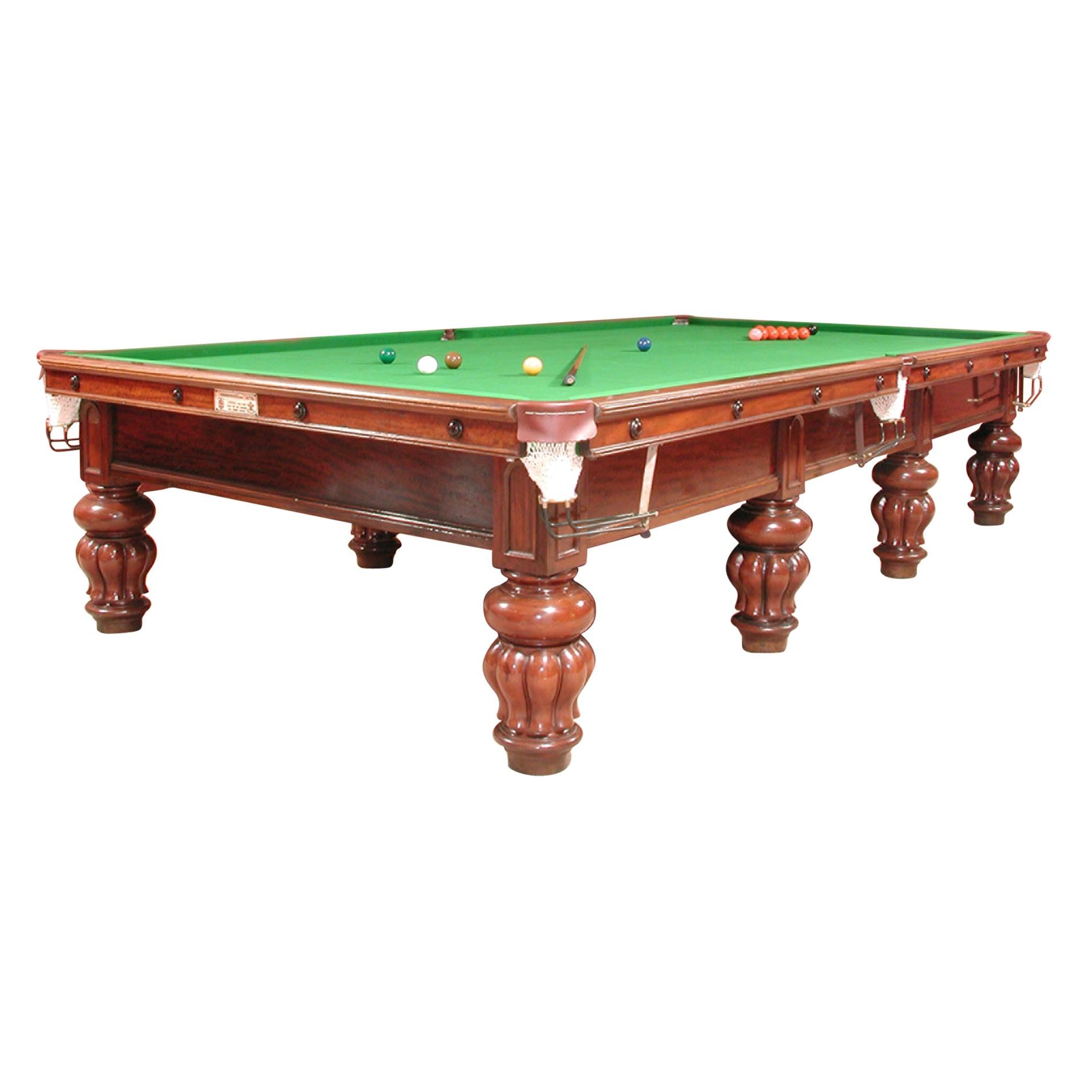 Billiard Snooker Pool Table Antique, circa 1890 Burroughes and Watts London For Sale