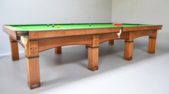 Billiard Snooker Pool Table Arts and Crafts English 1910 Oak Ebony Copper